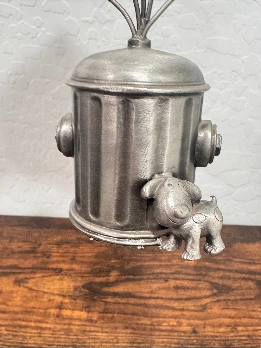 Vtg Pewter Dog Fire Hydrant Photo Business Card Holder Paw Clips Dog Lovers